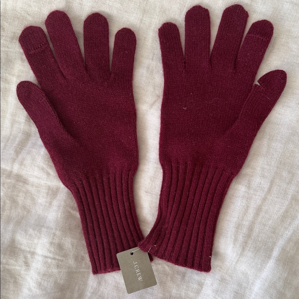 NWT J. Crew Burgundy Cashmere Knit Gloves
